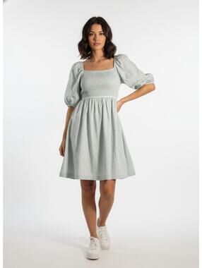 Arula Light Sage Puff Sleeve Open Back Dress Size A (16-18)
